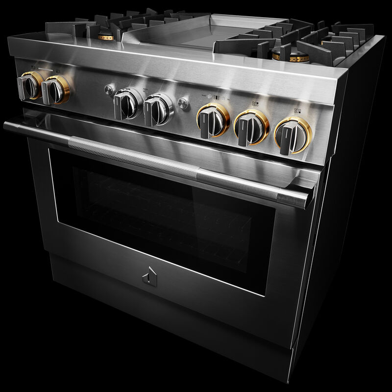 JennAir Rise Series 36 in. 5.1 cu. ft. Smart True European Convection Dual Fuel Range with 4 Sealed Burners & Griddle - Stainless Steel, , hires