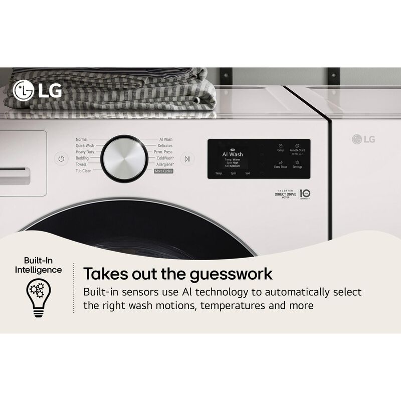 LG 27 in. 5.0 cu. ft. Smart Stackable Front Load Washer with TurboWash 360, AI DD Built-In Intelligence, Sanitize & Steam Cycle - Alpine White, , hires