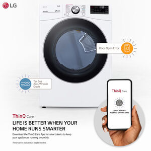 LG 27 in. 7.4 cu. ft. Smart Stackable Round-Door Gas Dryer with Tempered Glass, Built-In Intelligence, Sensor Dry, Turbo Steam, Sanitize & Steam Cycle - White, White, hires