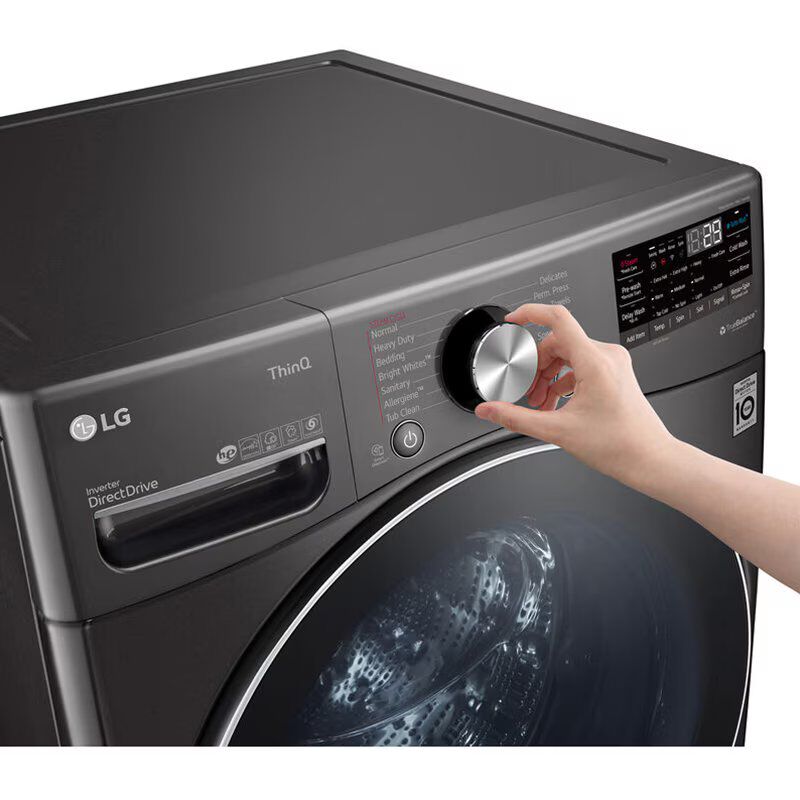 LG 27 in. 5.0 cu. ft. Smart Stackable Front Load Washer with TurboWash 360, Sanitize & Steam Wash Cycle - Black Steel, Black Steel, hires