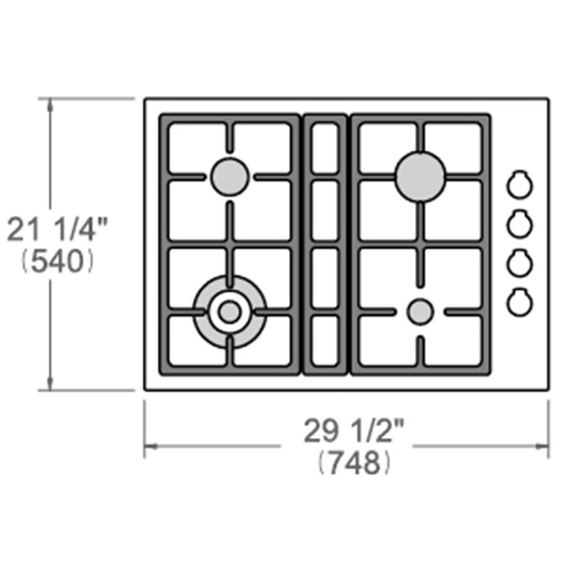 Bertazzoni Professional Series 30 in. 4-Burner Natural Gas Cooktop with Simmer Burner & Power Burner - Stainless Steel, , hires