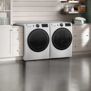 GE 28 in. 7.8 cu. ft. Smart Stackable Electric Dryer with Sensor Dry, Sanitize & Steam Cycle - White, White, hires