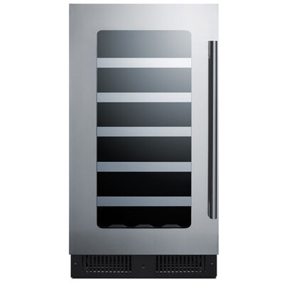 Summit Classic Collection 18 in. Undercounter Wine Cooler with Wood Racks, Single Temperature Zone & 29 Bottle Capacity - Stainless Steel | CL18WCCSSLHD