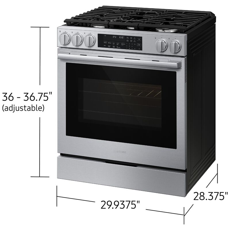 Samsung Bespoke 30 in. 6.0 cu. ft. Smart Air-Fry True European Convection Slide-In Gas Range with 5 Sealed Burners & Griddle - Stainless Steel, Stainless Steel, hires