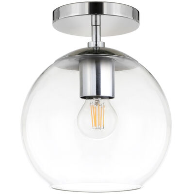Hudson & Canal Bartlett 9 in. Semi Flush Mount Ceiling Light with Clear Glass Shade - Polished Nickel | SF0793