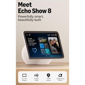 Amazon Echo Show 8 (newest model), Vibrant HD 8.7" display with spatial audio, designed for Alexa+ (Glacier White), , hires