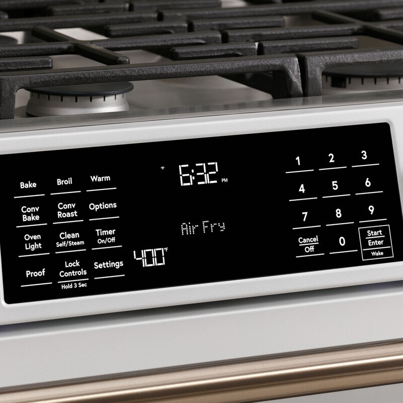 Cafe 30 in. 5.7 cu. ft. Smart Air Fry True European Convection Slide-In Dual Fuel Range with 6 Sealed Burners & Griddle - Stainless Steel, , hires