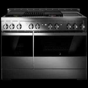 JennAir Noir Series 48 in. 6.3 cu. ft. Smart True European Convection Double Oven Gas Range with 4 Sealed Burners, Grill & Griddle - Stainless Steel, , hires