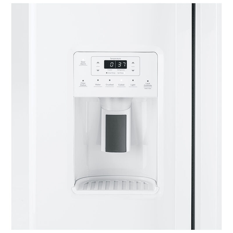 GE 33 in. 23.0 cu. ft. Energy Star Side-by-Side Refrigerator with External Ice & Water Dispenser - White, White, hires