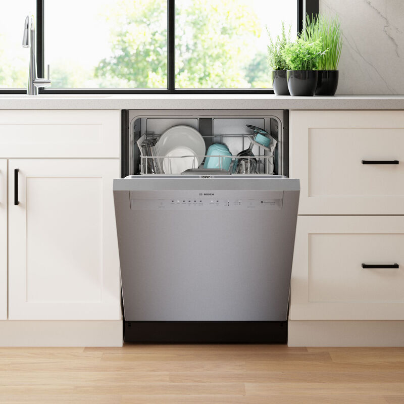 Bosch 100 Series 24 in. Smart Built-In Dishwasher with Front Control, 50 dBA Sound Level, 14 Place Settings, 5 Wash Cycles & Sanitize Cycle - Stainless Steel, , hires