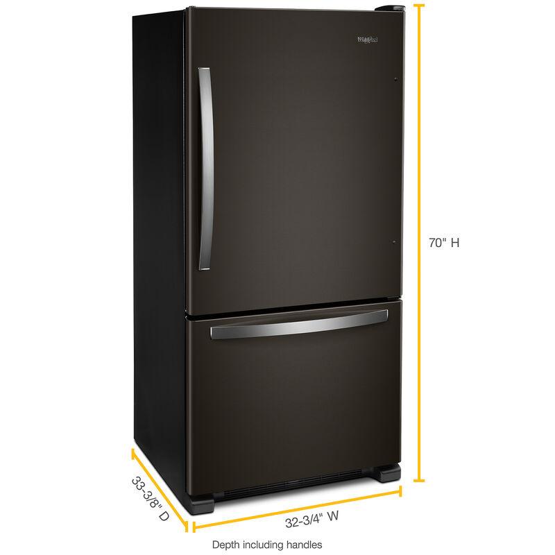 Whirlpool 33 in. 22.1 cu. ft. Bottom Freezer Refrigerator with Ice Maker - Black with Stainless Steel, Black with Stainless Steel, hires