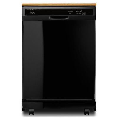 Whirlpool 24 in. Portable Dishwasher with Front Control, 64 dBA Sound Level, 12 Place Settings, 3 Wash Cycles & Sanitize Cycle - Black | WDP370PAHB