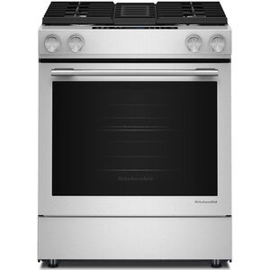 KitchenAid 30 in. 6.4 cu. ft. Air-Fry True European Convection Steam Slide-In Dual Fuel Range with 4 Sealed Burners - Stainless Steel with PrintShield Finish, , hires