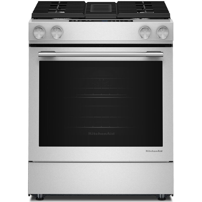 KitchenAid 30 in. 6.4 cu. ft. Air-Fry True European Convection Steam Slide-In Dual Fuel Range with 4 Sealed Burners - Stainless Steel with PrintShield Finish, , hires