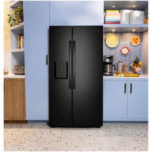 GE 36 in. 23.6 cu. ft. Counter Depth Side-by-Side Refrigerator with Ice & Water Dispenser - Black, Black, hires