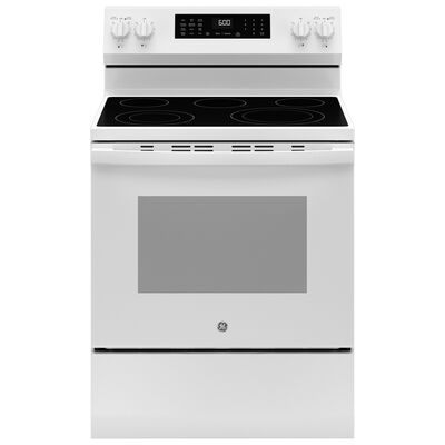 GE 30 in. 5.3 cu. ft. Smart Air Fry Convection Oven Freestanding Electric Range with 5 Radiant Burners - White | GRF600AVWW