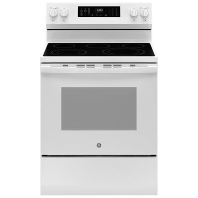 GE 30 in. 5.3 cu. ft. Smart Air Fry Standard Convection Electric Range with Radiant Burners - White | GRF600AVWW