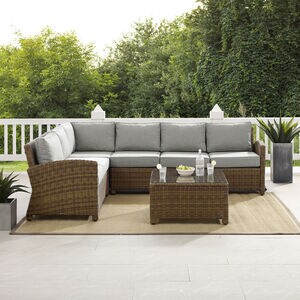 Crosley Bradenton 5 Piece Wicker Outdoor Sectional - Gray, , hires