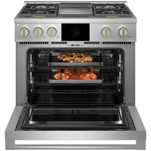Monogram Statement Series 36 in. 5.7 cu. ft. Smart Air Fry True European Convection Dual Fuel Range with 4 Sealed Burners & Griddle - Stainless Steel, , hires