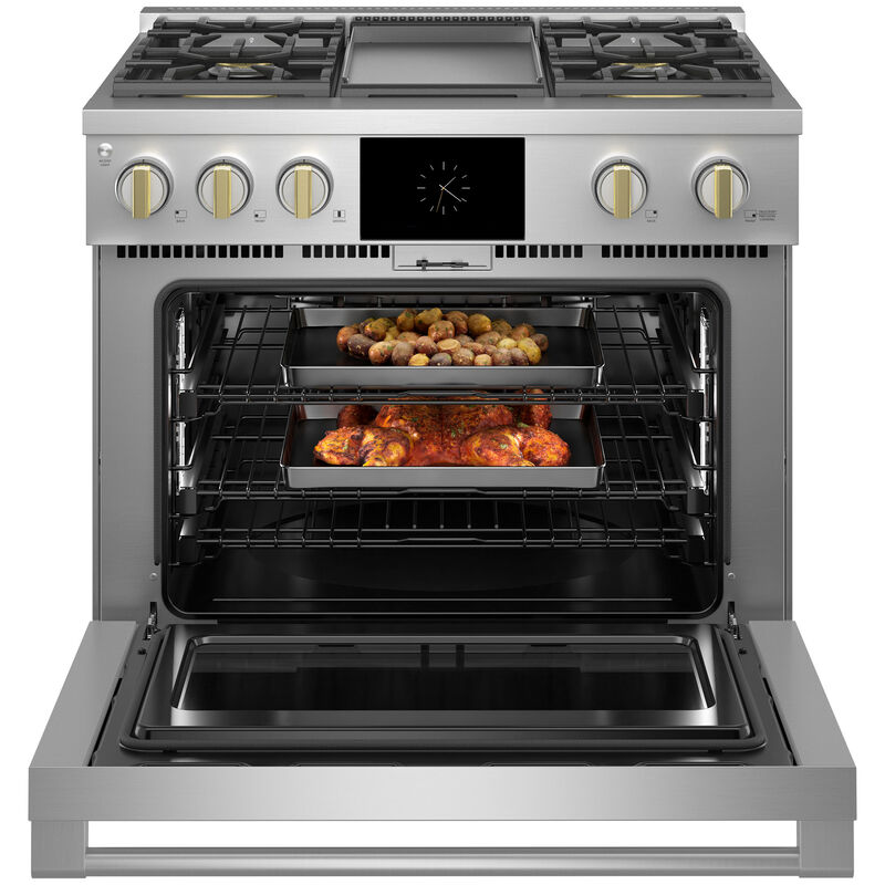 Monogram Statement Series 36 in. 5.7 cu. ft. Smart Air Fry True European Convection Dual Fuel Range with 4 Sealed Burners & Griddle - Stainless Steel, , hires