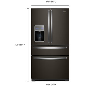 Whirlpool 36 in. 26 cu. ft. 4-Door French Door Refrigerator with Ice & Water Dispenser - Black Stainless, Black Stainless, hires