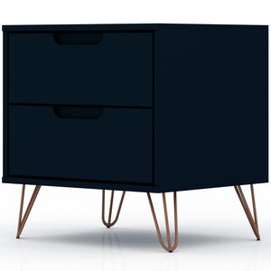 Manhattan Comfort Rockefeller Mid-Century Modern 2-Drawer Nightstand - Tatiana Midnight Blue, Midnight Blue, hires