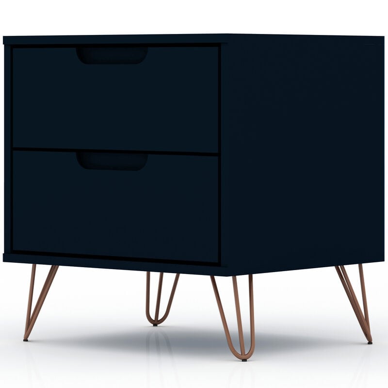 Manhattan Comfort Rockefeller Mid-Century Modern 2-Drawer Nightstand - Tatiana Midnight Blue, Midnight Blue, hires