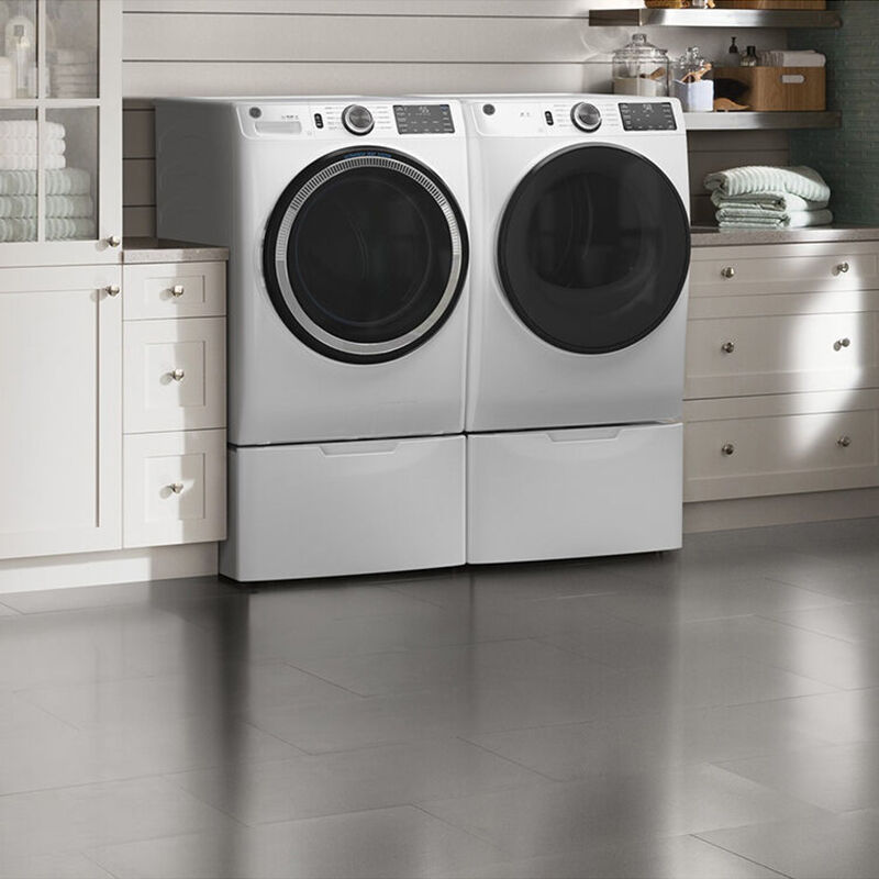 GE 28 in. 7.8 cu. ft. Smart Stackable Gas Dryer with Sanitize Cycle & Sensor Dry - White, White, hires