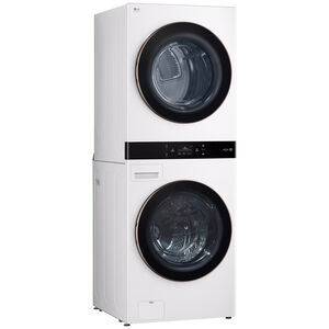 LG 27 in. 5.0 cu. ft. Smart Electric Front Load WashTower with AI Sensor Dry, TurboSteam, Allergiene Cycle, ezDispense, AI DD 2.0 Advanced Washing, Sensor Dry, Sanitize & Steam Cycle - Essence White, Essence White, hires