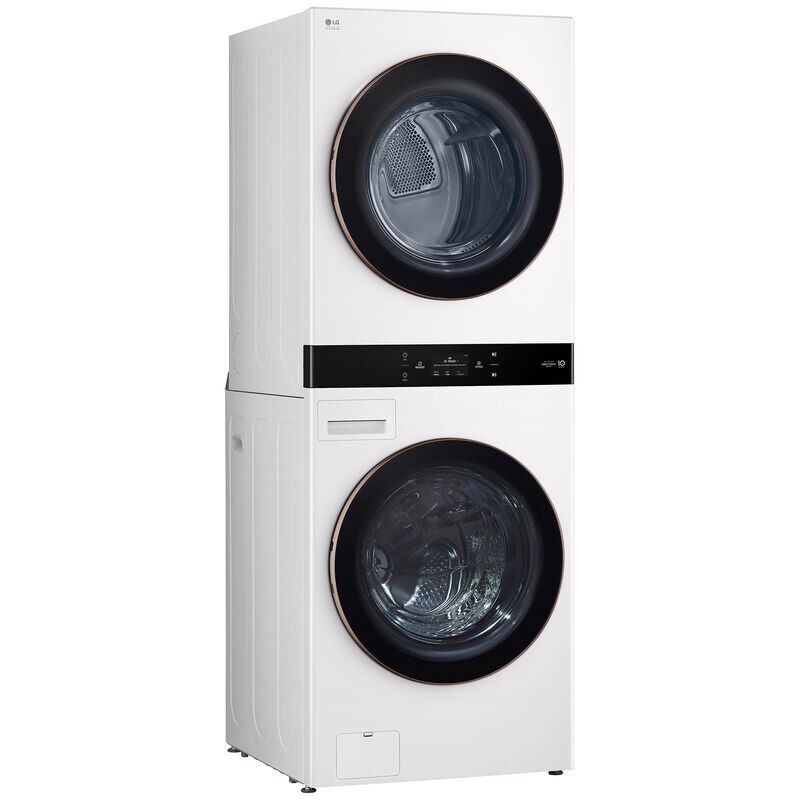 LG 27 in. 5.0 cu. ft. Smart Electric Front Load WashTower with AI Sensor Dry, TurboSteam, Allergiene Cycle, ezDispense, AI DD 2.0 Advanced Washing, Sensor Dry, Sanitize & Steam Cycle - Essence White, Essence White, hires