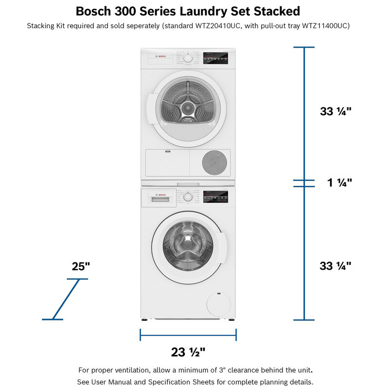 Bosch 300 Series 24 Stackable Ventless Compact Condensation Electric