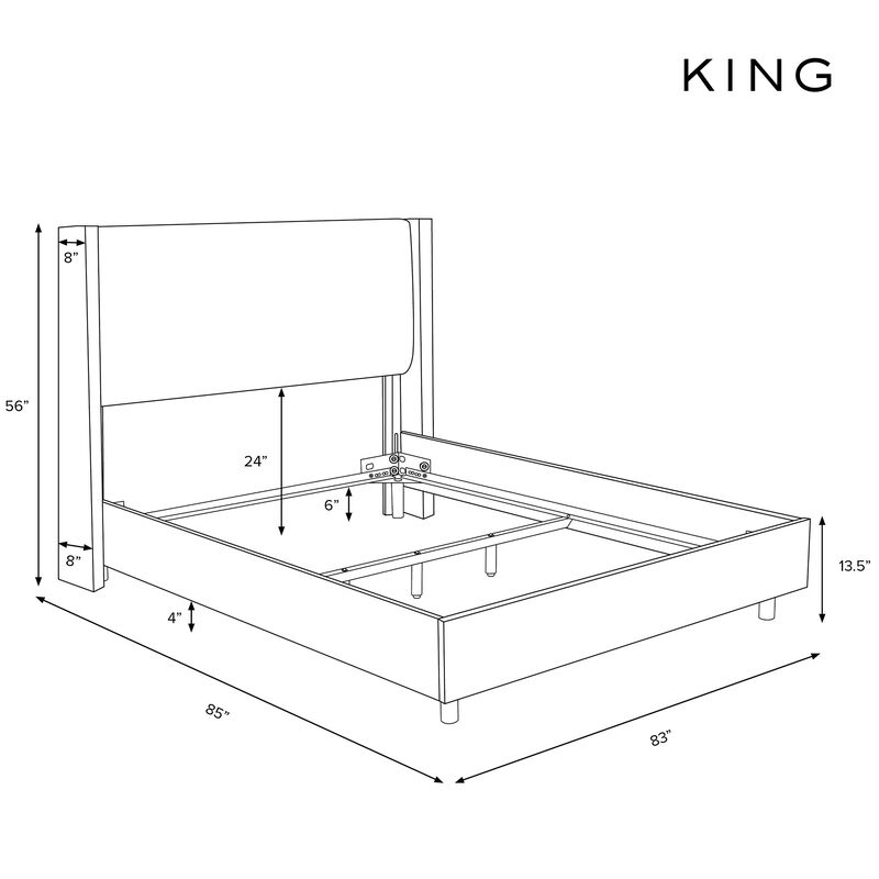 Skyline Furniture Linen Fabric Upholstered King Size Wingback Bed - Black, , hires