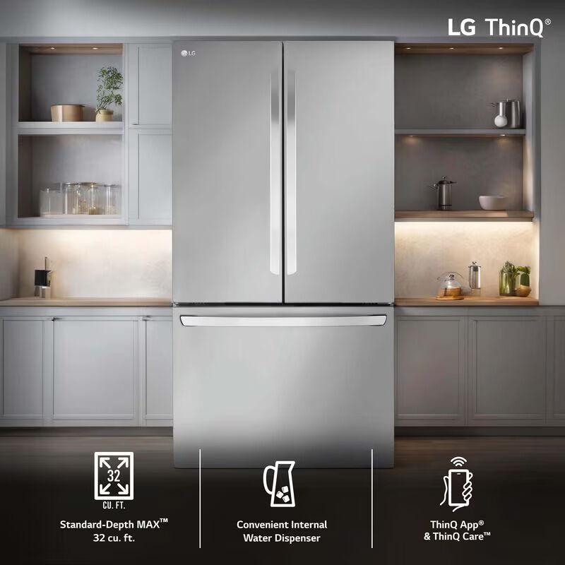 LG 36 in. 31.7 cu. ft. Smart French Door Refrigerator with Internal Water Dispenser - PrintProof Stainless Steel, , hires