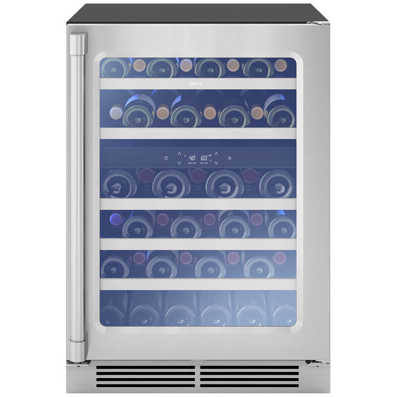Zephyr Presrv Series 24 in. Undercounter Wine Cooler with Wood Racks, Dual Temperature Zones & 45 Bottle Capacity - Stainless Steel, , hires