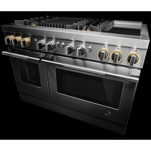 JennAir Rise Series 48 in. 6.3 cu. ft. Smart True European Convection Double Oven Dual Fuel Range with 4 Sealed Burners, Grill & Griddle - Stainless Steel, , hires