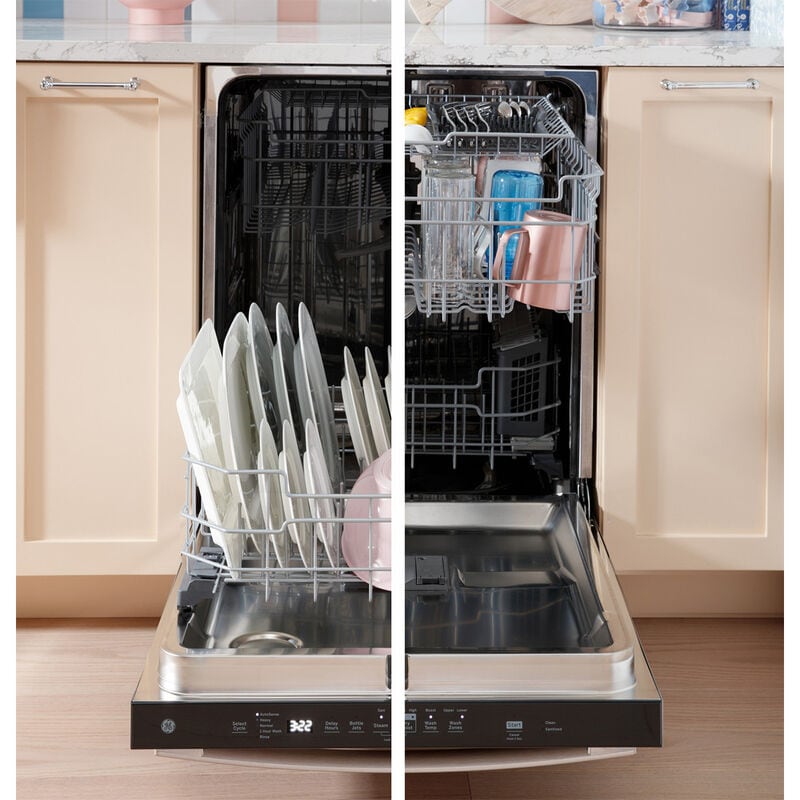 GE 24 in. Front Control Flush-Mount Dishwasher with 47 dBa Sound Level, 3rd-Rack, Dry Boost & Pocket Handle - Slate, Slate, hires