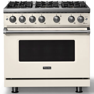 Viking 5 Series 36 in. 5.1 cu. ft. Standard Convection Gas Range with 6 Sealed Burners - Pure White - Natural Gas, Polished Chrome Trim Option, , hires