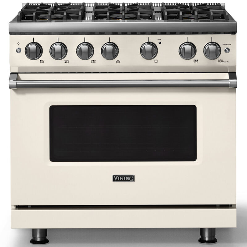 Viking 5 Series 36 in. 5.1 cu. ft. Standard Convection Gas Range with 6 Sealed Burners - Pure White - Natural Gas, Polished Chrome Trim Option, , hires