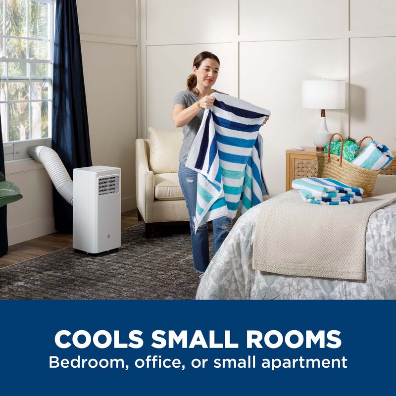 GE 8,000 BTU (5,300 BTU DOE) 115V Portable Air Conditioner with 2 Fan Speeds, Sleep Mode & Remote Control - White, , hires