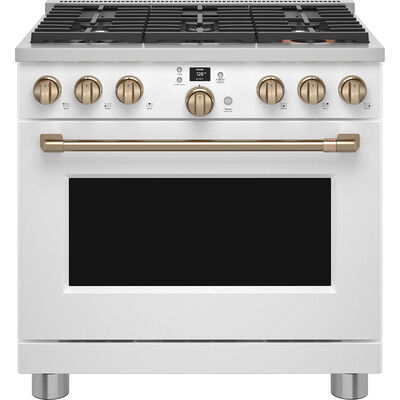 Cafe 36 in. 5.8 cu. ft. Smart Oven Freestanding Dual Fuel Range with 6 Sealed Burners - Matte White | C2Y366P4TW2