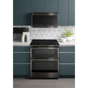 GE Profile 30" 2.1 Cu. Ft. Over-the-Range Microwave with 10 Power Levels, 400 CFM & Sensor Cooking Controls - Black Stainless, Black Stainless, hires