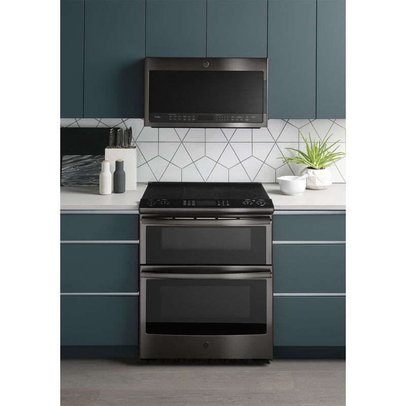 GE Profile 30" 2.1 Cu. Ft. Over-the-Range Microwave with 10 Power Levels, 400 CFM & Sensor Cooking Controls - Black Stainless, Black Stainless, hires