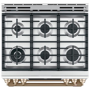 Cafe 30 in. 6.7 cu. ft. Smart Air Fry True European Convection Double Oven Slide-In Gas Range with 6 Sealed Burners & Griddle - Matte White, Matte White, hires