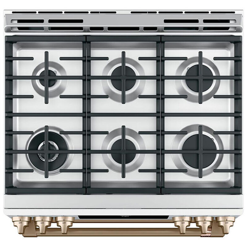 Cafe 30 in. 6.7 cu. ft. Smart Air Fry True European Convection Double Oven Slide-In Gas Range with 6 Sealed Burners & Griddle - Matte White, Matte White, hires