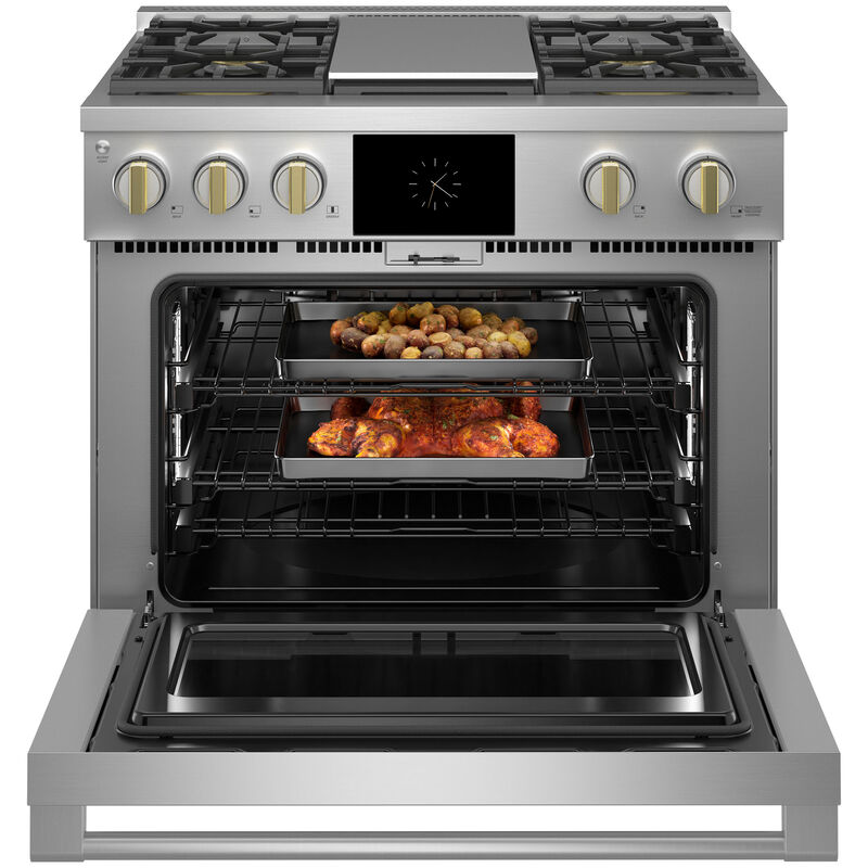 Monogram Statement Series 36 in. 5.7 cu. ft. Smart Air Fry True European Convection Dual Fuel Range with 4 Sealed Burners & Griddle - Stainless Steel, , hires