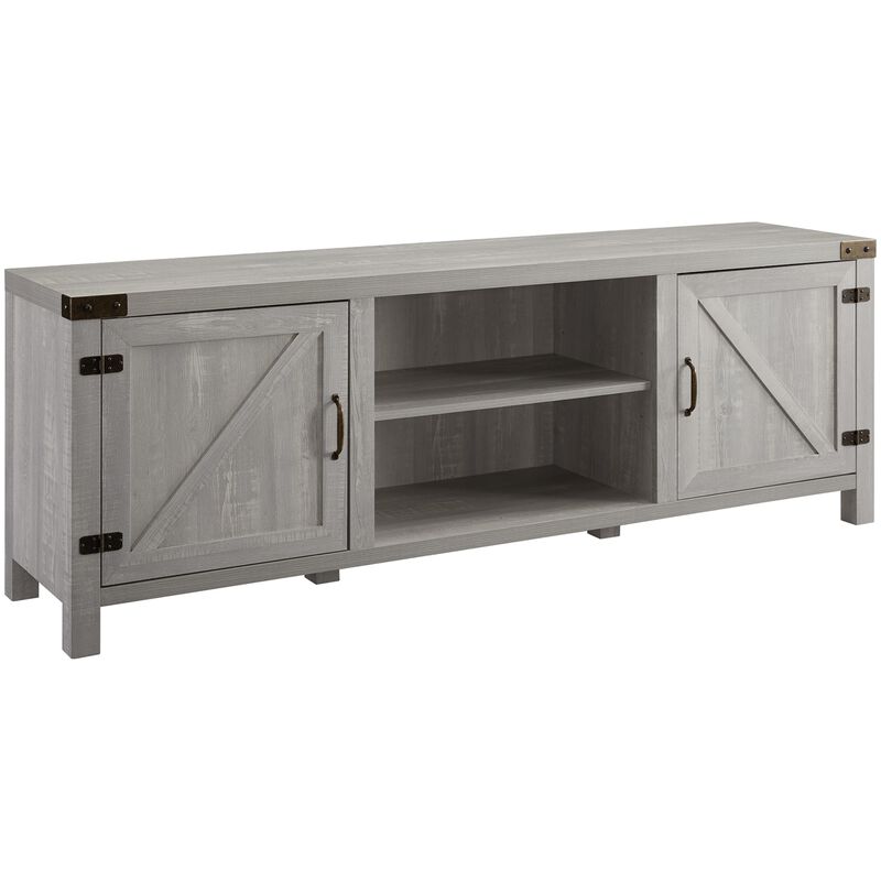 Walker Edison Barn Door 70 in. Modern Farmhouse TV Stand - Stone Gray, , hires
