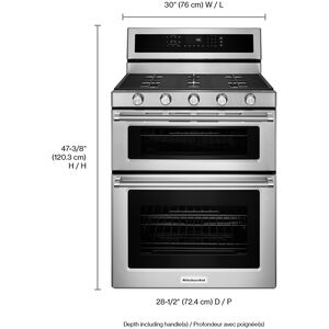 KitchenAid 30 in. 6 cu. ft. True European Convection Double Oven Gas Range with 5 Sealed Burners - Stainless Steel, Stainless Steel, hires