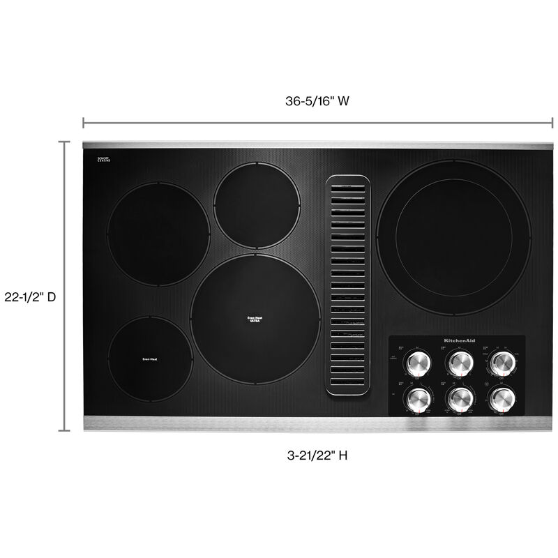 KitchenAid 36 in. 5-Burner Electric Cooktop with Downdraft, Simmer Burner & Power Burner - Stainless Steel, , hires