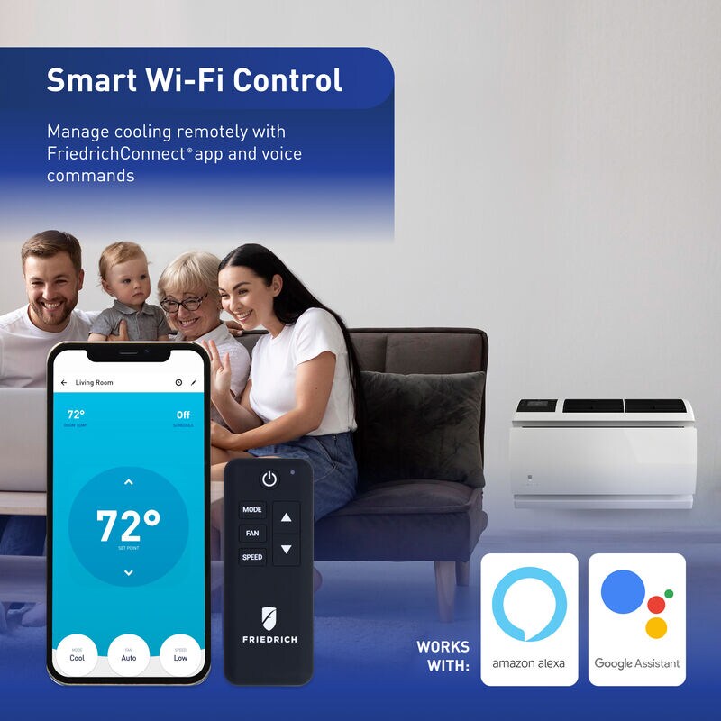 Friedrich WallMaster Series 10,000 BTU Heat/Cool Smart Through-the-Wall Air Conditioner with 3 Fan Speeds & Remote Control - White, , hires