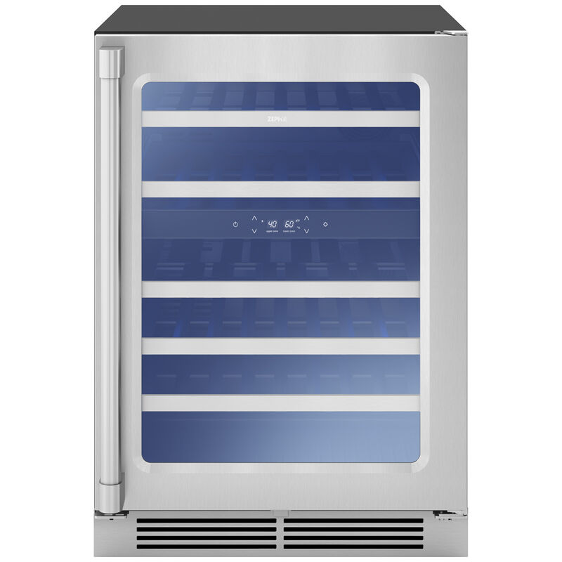Zephyr Presrv Series 24 in. Undercounter Wine Cooler with Wood Racks, Dual Temperature Zones & 45 Bottle Capacity - Stainless Steel, , hires